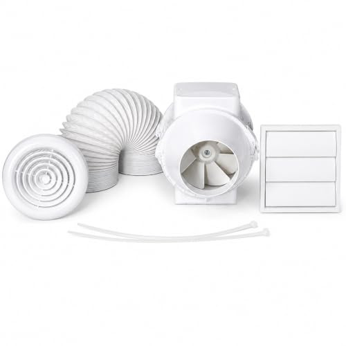 Airflow Aventa - Kit Completo Extractor Baño/Cocina 125mm | Temporizador (2-30 min) + 6m Tubo + Rejillas Blanco/Cromo | 2 Velocidades Silencioso | Fácil Instalación | Garantía 3 Años