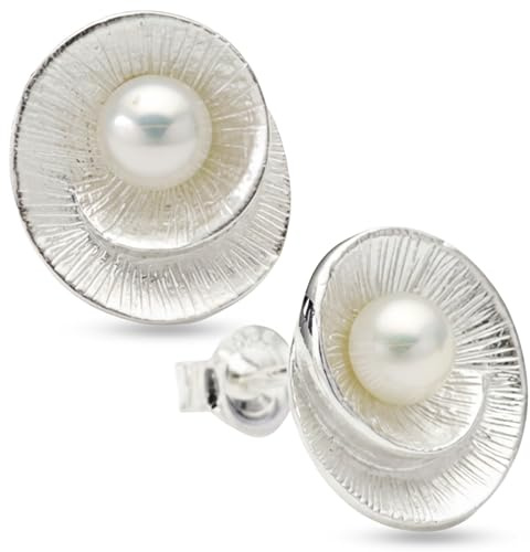 Vinani Damen Ohrringe 925 Silber - Ohrstecker Set für Frauen aus 925 Sterling Silber Muschel mit Perle OMW
