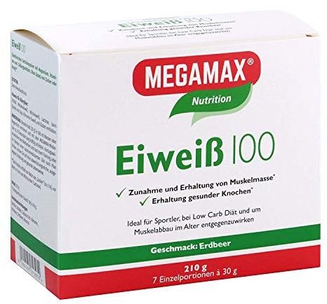 Megamax Eiweiss Erdbeere 7er Probierpaket (7x30g) | Molkenprotein + Milcheiweiß Für Muskelaufbau,Diaet | 2k-Eiweiss ideal zum Backen | hochwertiges Low Carb Eiweiß-Shake | aspartamfrei Protein-pulver