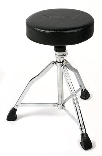 QUIK LOK - DB/3V Hocker Serie DB für Schlagzeuger/Keyboarder, Runder Gepolsterter Sitz 300 x 65 mm, Verchromtes Gestell, Höhenverstellung, Robuste Klappbare Metallbasis mit 3 Beinen, Sitz Schwarz