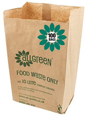 10 Litre x 100 Paper Compostable Bags Kitchen Caddy Liners - Food Waste Bin Liners - EcoSack 10L Biodegradable Bags with Composting Guide