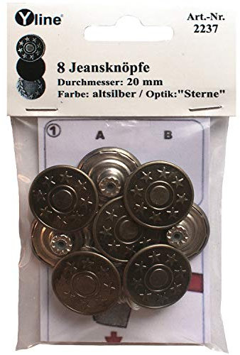 8 Jeans Knöpfe altsilber 20 mm, Jeansknöpfe Metallknopf, Metall Knöpfe, nähfrei, im Polybeutel, sl, 2237