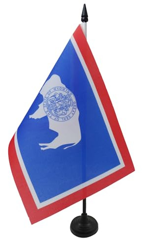 AZ FLAG Drapeau de Table Wyoming 21x14 cm Polyester 100D Socle Plastique | Usage intérieur Drapeau de bureau américain finition cousue et bords renforcés avec mât en plastique et socle en plastique