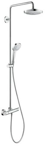 hansgrohe Metropol Einhebel-Wannenarmatur Unterputz mit Hebelgriff Mattschwarz Croma Select E 180 2jet Showerpipe weiß/chrom 27256400, Kopfbrause mit 2 Strahlarten