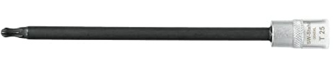 SW-Stahl 05454L Schraubendreheinsatz, 1/4 Bit, T25 Profil mit Kugelkopf | Langer Torx Einsatz aus Chrom-Vanadium, 130 mm Länge, mattverchromt, für schwer erreichbare TX-Schrauben in der Werkstatt