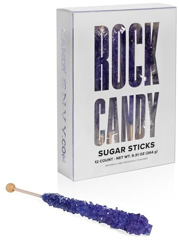 Purple Rock Candy Sugar Sticks - Grape Flavored - 12 Individually Wrapped Violet Purple Candy