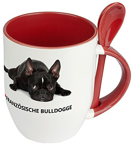 digital print Hundetasse Französische Bulldogge - Löffel-Tasse mit Hundebild Französische Bulldogge - Becher, Kaffeetasse, Kaffeebecher, Mug - Rot