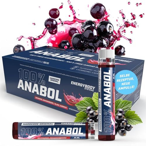 Energybody® 100% Anabol Aminosäuren Komplex Hochdosiert Flüssig - 30x25ml Ampullen - Amino Liquid für den Muskelaufbau mit 19 essentiellen EAAs, BCAAs & Vitaminen - Schwarze Johannisbeere