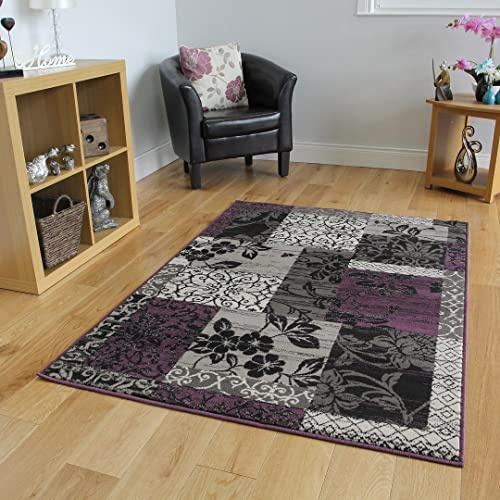Milan Purple, Black & Grey Patchwork Rug 1568-H33-10 Sizes