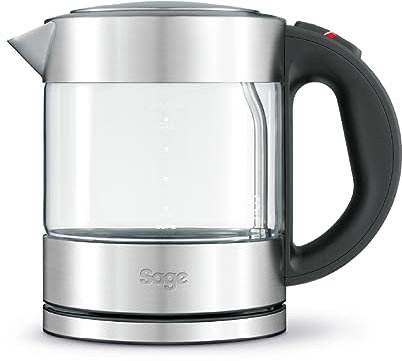 Sage - The Compact Kettle Pure - Quiet and Cordless Electric Kettle - Fast Boil, Easy to Clean Glass - 1 L Capacity, 2400 W - Brushed Stainless Steel