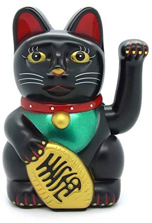 Starlet24 winkende Glückskatze Winkekatze Lucky Cat Maneki-Neko Katze Glücksbringer (Schwarz, 16cm)