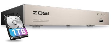 ZOSI 8CH 1080P H.265+ Grabador de Vigilancia DVR para Kit de Cámaras de Seguridad, 1TB Disco Duro, Detección de Movimiento, P2P