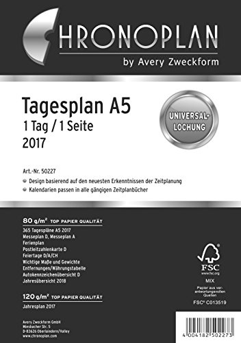 Chronoplan 50227 kalenderinlägg 2017 (dagbok A5, 1 dag/1 sida) vit