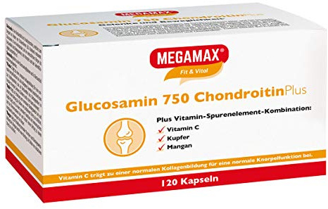 MEGAMAX Glucosamin 750 mg & Chondroitin 100 mg – Kapseln mit Vitamin C, Kupfer & Mangan – Nahrungsergänzungsmittel – 120 Kapseln