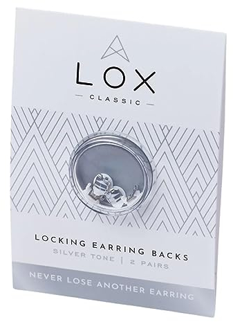 LOX Women's Secure Earring Backs - for All Types of Earrings - Easy to Adjust, Hypoallergenic, Safe and Easy to Use Earring Backs - 2 Pairs - Silver