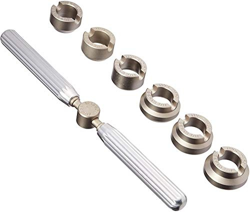Bergeon kapsylöppnare – handtag med 6 utbytbara insatser – för skonsam öppning av bostäder – UHRMACHER specialverktyg – för Rolex och Tudor – inkl. kartongfodral – C4220306