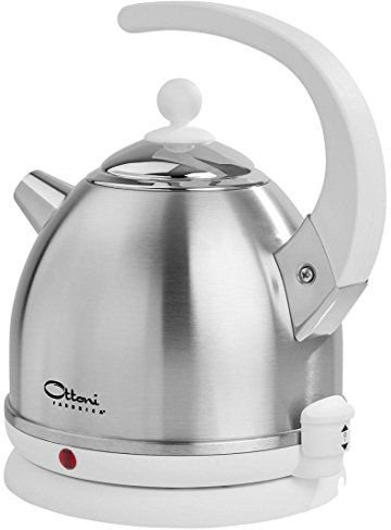 Ottoni Fabbrica Bollitore Elettrico in Acciaio Inox Progettato e Fabbricato in Italia 1,7L 2400W, Spegnimento Automatico, Senza BPA, Filtro Anti-Calcare Rimovibile, Protezione da Bollitura a Secco, Rotazione Base a 360° Alice Satinato Bianco