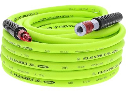 Flexzilla Air Hose with ColorConnex Industrial Type D Coupler and Plug, 3/8 in. x 50 ft., Heavy Duty, Lightweight, Hybrid, ZillaGreen - HFZ3850YW2-D
