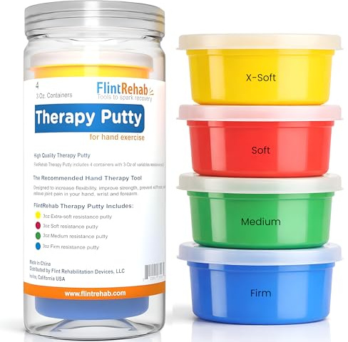 FlintRehab Therapieknete in Premium-Qualität (4er-Packung mit Jeweils 85 Gramm) - Handtrainer zur Rehabilitation - Stressball zum Kneten bei Unruhe und zum Stressabbau