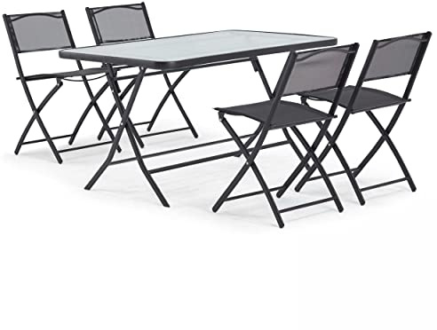 Oviala Table de Jardin et 4 chaises Pliantes en Acier et Verre Noir