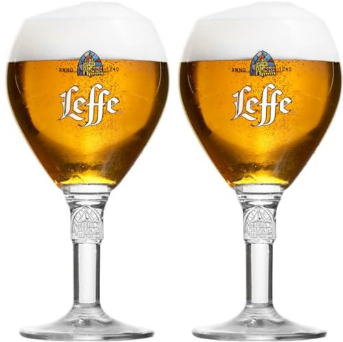 Leffe - Bicchieri da 33 cl (set di 2) a stelo lungo + 2 sottobicchieri Leffe