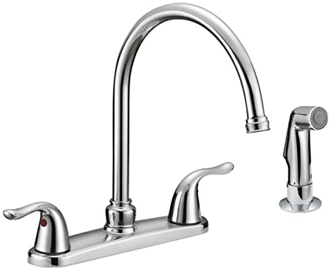 EZ-FLO Two-Handle High-Rise Kitchen Faucet with Sidespray, Stainless Steel, EZ-10201