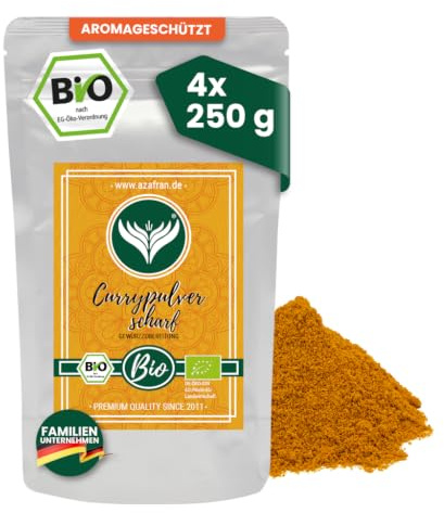 Azafran BIO Curry Currypulver scharf indische Madras Art 1kg | Kräftig-pikant für Reis und Gemüse