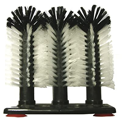 Beaumont 3 Brush Glass Washer, Suction Base - Cleans Inside and Outside, 200mm Height, White Plastic Construction, for Bars and Restaurants | Cleans glassware simultaneously inside and out for quick turnaround times in commercial bars and restaurant settings.