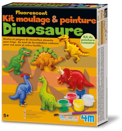 4M Kit moulage dinosaure enfant – Coffret moulage et peinture avec plâtre, moules, peinture, aimants et broches – Activité créative dès 5 ans
