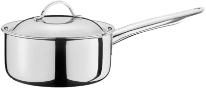 Steelpan met deksel Ø160mm 1.40 Ltr Spring 0285510616 Cristal | Niedriger Stieltopf, induktionsgeeignet, backofen- und spülmaschinenfest, Innenskalierung, Edelstahldeckel
