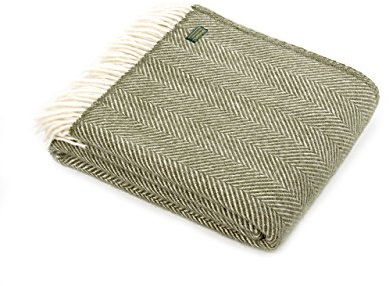 TWEEDMILL 100% PURE NEW WOOL SOFA THROW BLANKET RUG - FISHBONE OLIVE