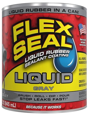 Flex Seal Liquid, Rubber Coating Sealant, Waterproof, Flexible, Breathable, and UV Resistant, Roof Repair, Basements, RV, Campers, Trailers, Marine, EPDM, Masonry, Gray, 32 oz
