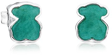 TOUS Pendientes de Plata de Primera Ley para Mujer con Cierre a Presión y Motivo de 9mm en Gema Preciosa, Versátil y Elegante, Colección Color