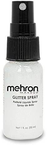 Mehron Makeup GlitterSpray | Hair and Body Glitter Spray | Body Shimmer Spray 1 fl oz (30 ml) (White) perfect for Beauty, Theater, Halloween, Parties, Festivals, Concerts, and More