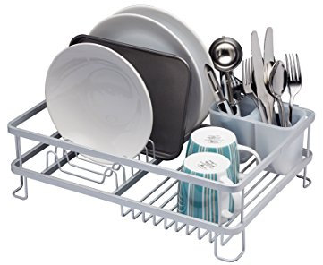 MasterClass Aluminium Dish Drainer Rack, Sink Dish Rack with Large Capacity, 42 x 30 x 13 cm, Silver