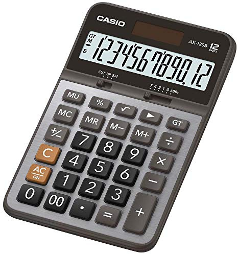 Casio AX-120B Tischrechner mit grauem Display – Taschenrechner (Rechner, Taschenrechner, 12-stellig, neigbare Anzeige, Solar, Grau)