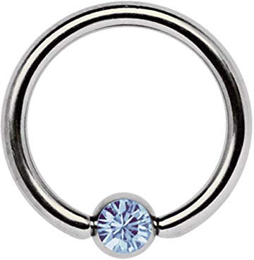 Ohrpiercing, Intimpiercing, Titan Piercing Ring BCR in 1,2 mm mit 4 mm Zirkonia Kugel