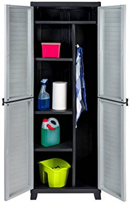 Kreher Kunststoff Spindschrank, Besenschrank mit Freifach für sperrige Gegenstände und abschließbaren Türen. Maße BxTxH in cm: 65 x 45 x 181 cm.