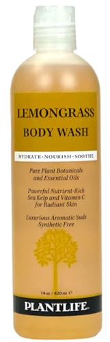 Plantlife Lemongrass Body Wash - GMO and Gluten Free Gentle and Moisturizing Body Wash That Contains Only Ingredients Straight from Nature - Manufactured in the USA 14 oz