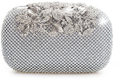 Bolso de fiesta con cristales de diamante, color plateado, con cierre de broche. Estilo sobre. Para bodas, fiestas de graduación y fiestas
