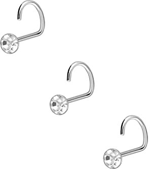 PIERCINGLINE 3er SET 925er STERLING SILBER Nasenpiercing KRISTALL Piercing Nase Stecker