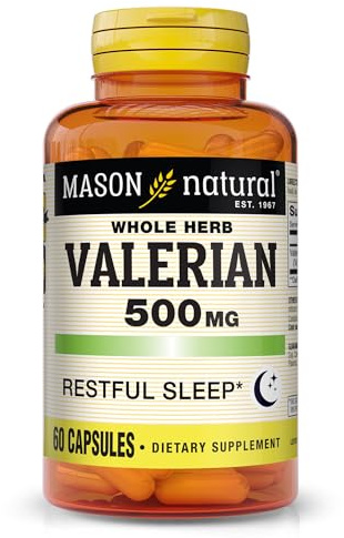 MASON NATURAL Valerian Root 500 mg, 2 Month Supply, Promotes Healthy & Restful Sleep, Herbal Supplement, 60 Capsules