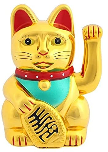 Something Different Wholesale Attractive Battery Operated Golden Money Cat - 15.5cm x 11.5cm (1 Pc) - Arm-Waving Fortune Attractor - Durable Plastic Construction for Home & Business