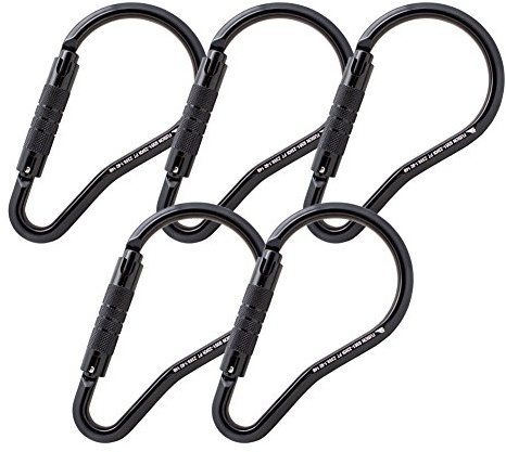 Fusion Climb 9 Auto Locking Carabiner 23KN (5-Pack) Prima - Professional Large Carabiner - Heavy Duty Steel Carabiner - Ladder Hook Carabiner for Rock Climbing, Rappelling - UIAA ANSI Compliant
