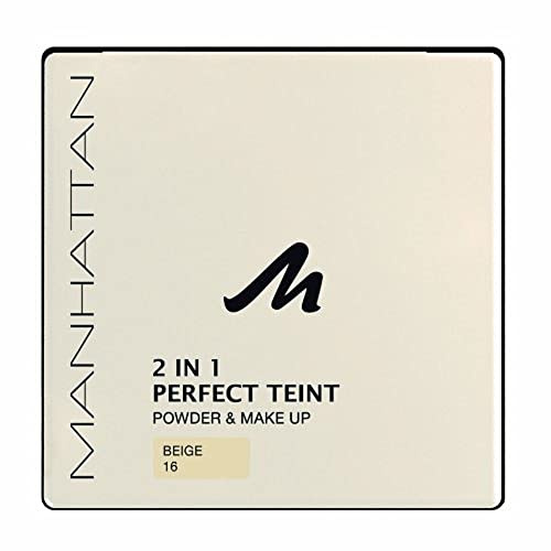 Manhattan 2 in 1 Perfect Teint Powder – Puder und Make-up in einem für einen absolut ebenmäßigen Teint – Farbe Beige 16 , 9g (1er Pack)