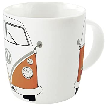 BRISA VW Collection - T1 Bus Camper Ceramic Coffee Mug, 370 ml | Volkswagen Ceramic Coffee Mug, 370 ml, dishwasher and microwave safe, retro kitchen/camping style, Bus Front/Orange