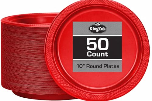 Hanna K. Signature Collection Round Party Plates-10 | Red | Pack of 50 Plastic Plate, 10 inch (84010)