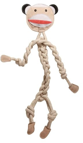 HuggleHounds Natural Rope Knottie- Tough Leather Dog Toy for Aggressive Chewers, Interactive Durable Toy for Small & Large Dog Breeds- Sock Monkey, XL