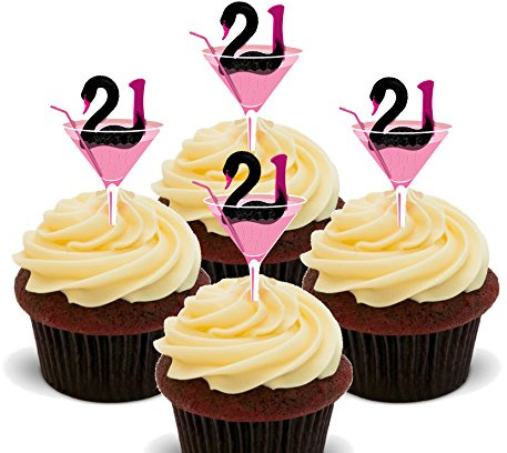 21st Birthday Girl, Edible Cupcake Toppers - Stand-up Wafer Cake Decorations (Pack of 24)