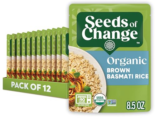 SEEDS OF CHANGE Certified Organic Brown Basmati Rice, Organic Food, 8.5 OZ Pouch (Pack of 12)
